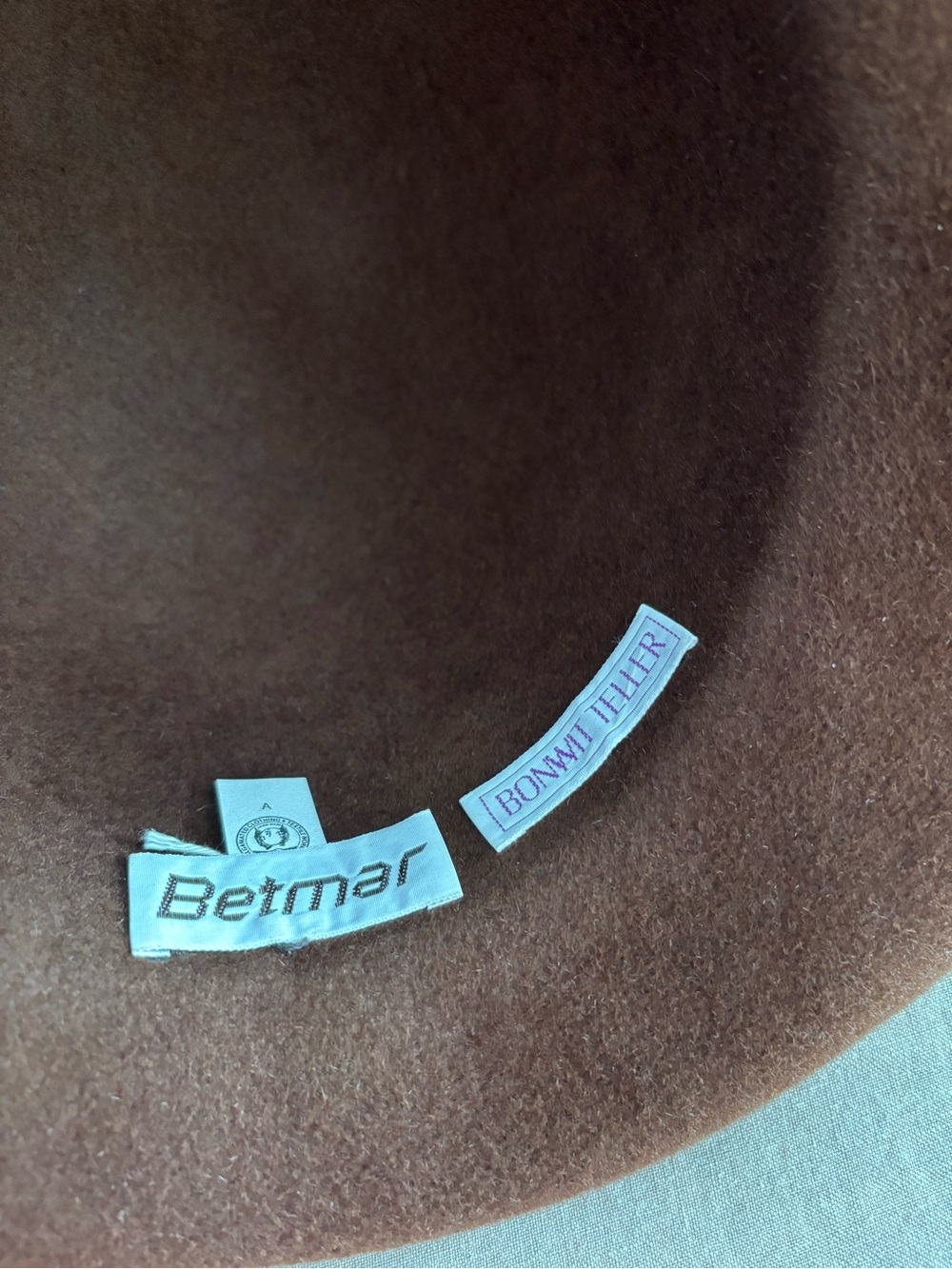 Betmar Vintage Wide-Brim Wool Felt Hat with Satin Band & Rhinestone Accent. - Picture 5 of 6